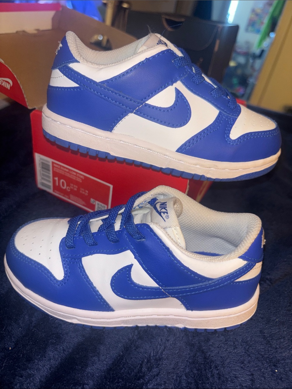 Nike Dunk Low Size 10C - Kids' Blue and White Low-Top Sneakers